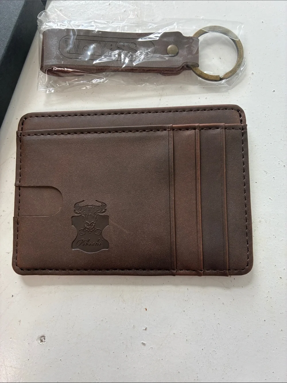 Piboshi Brown Leather Slim Minimalist RFID Safe Card Holder Wallet
